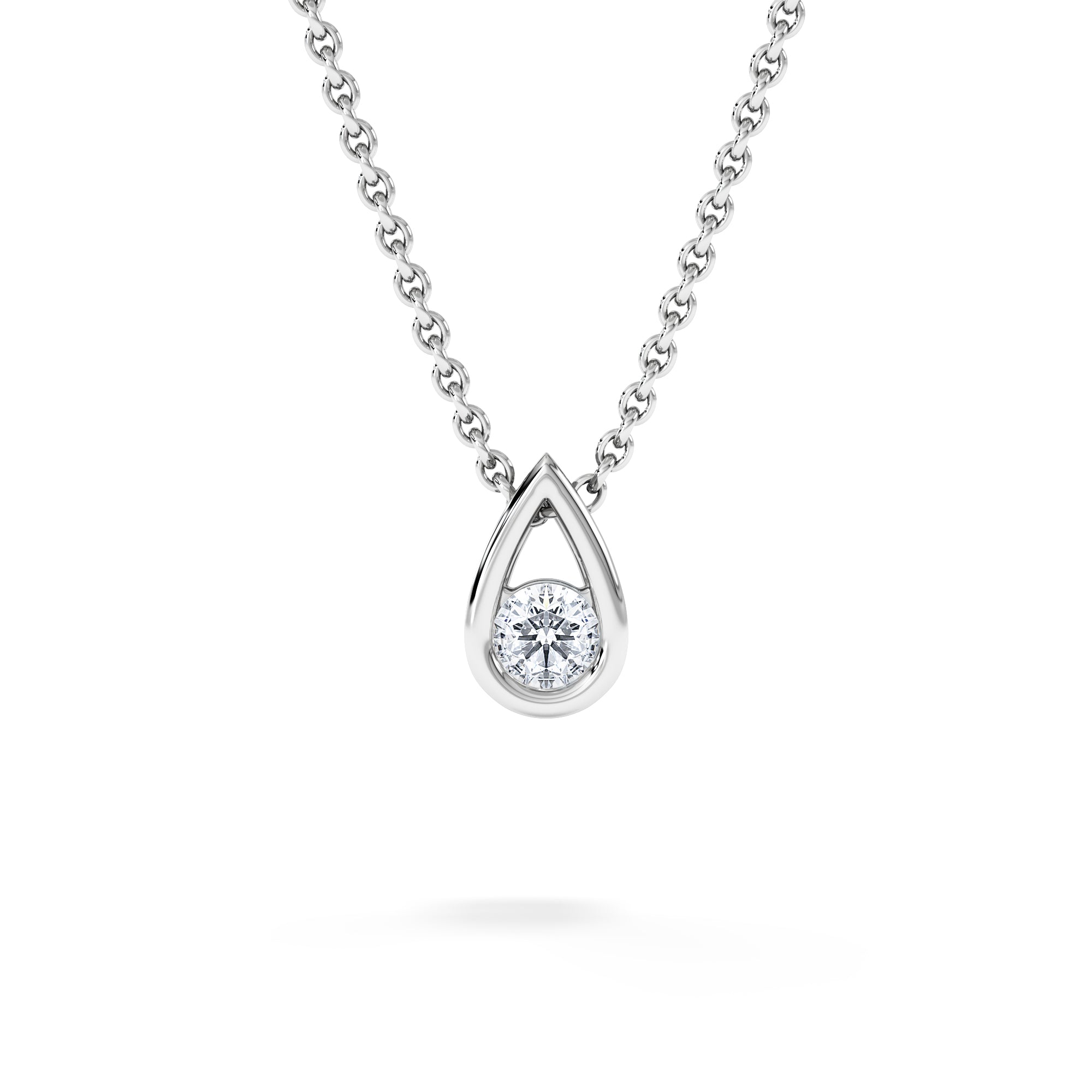 Teardrop 0.10ct Round Cut Lab Grown Solitaire Pendant Necklace in Sterling Silver